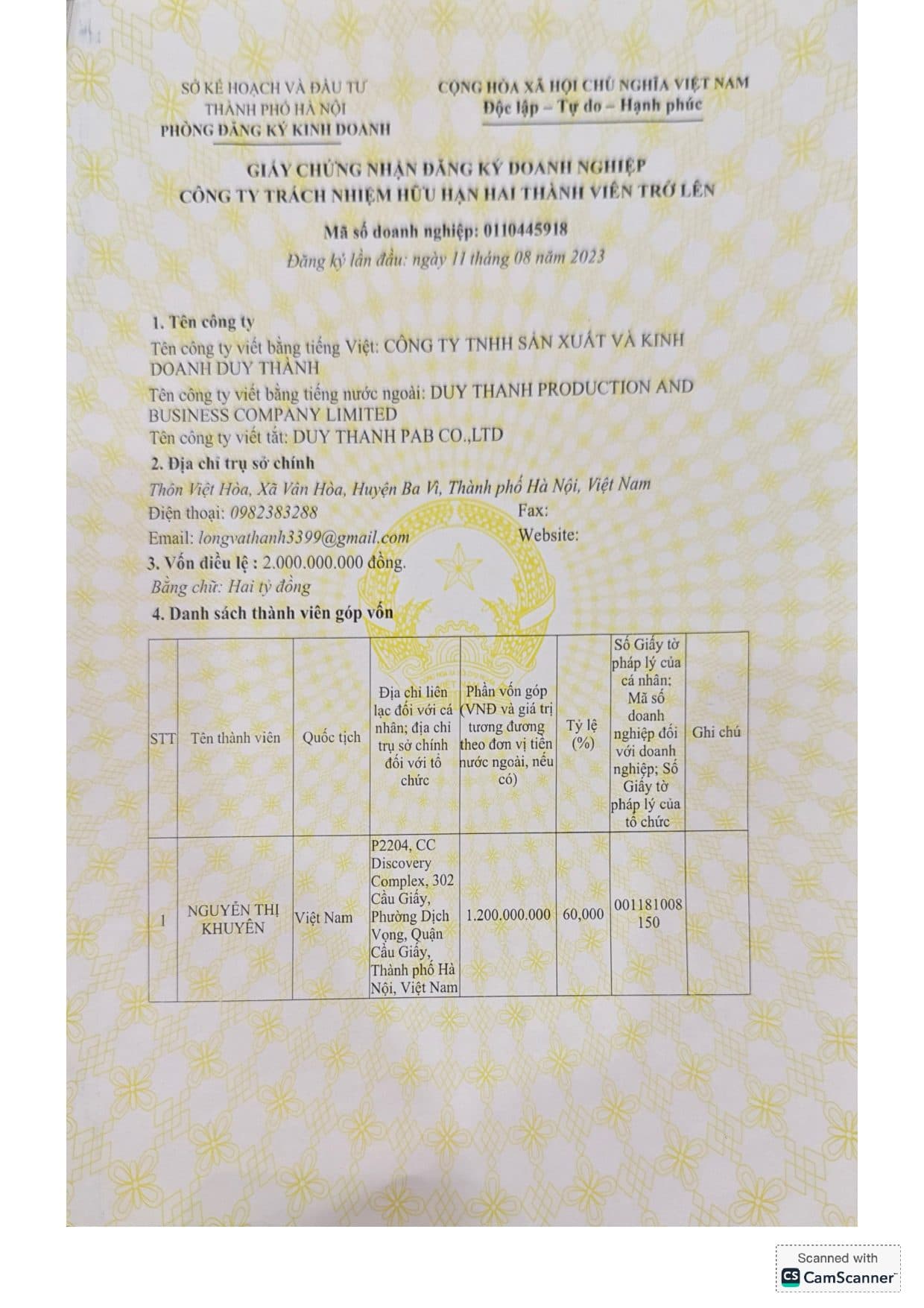 Giấy phép Đăng ký kinh doanh