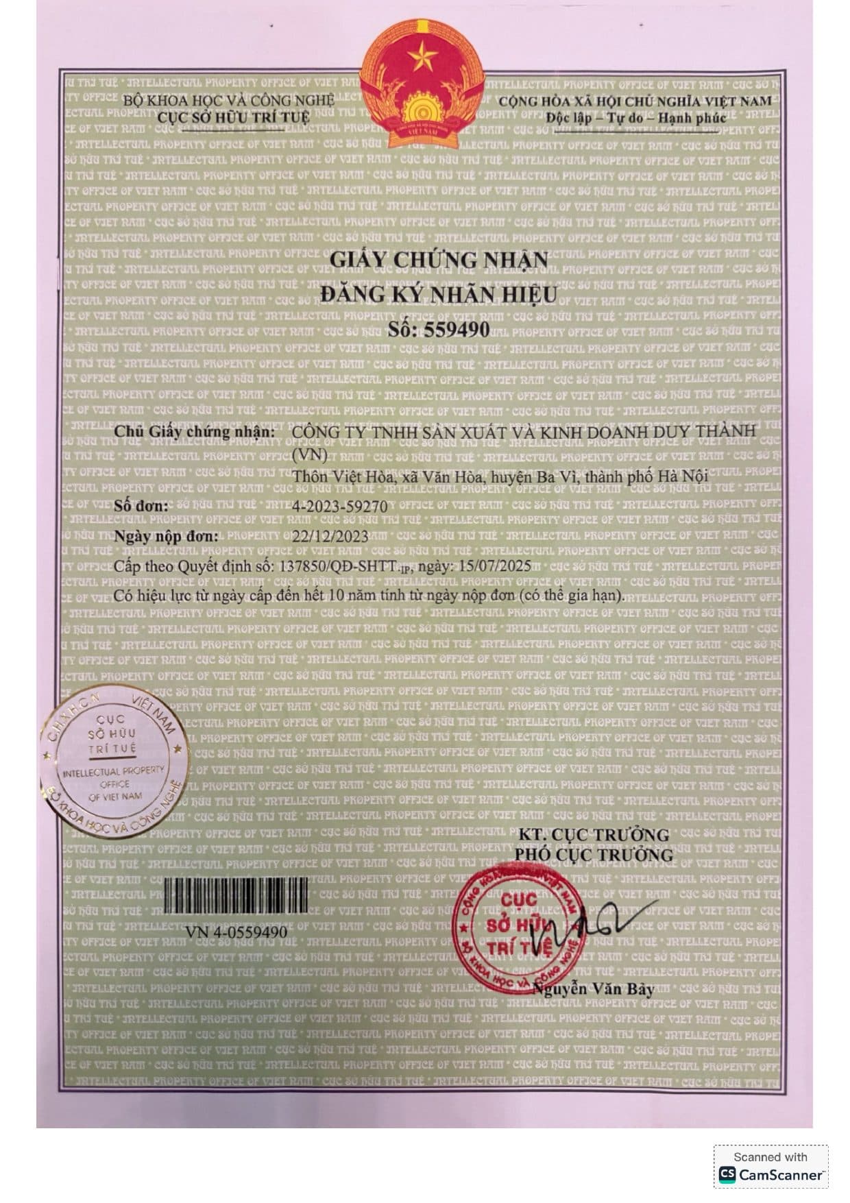 Chứng nhận Đăng ký nhãn hiệu