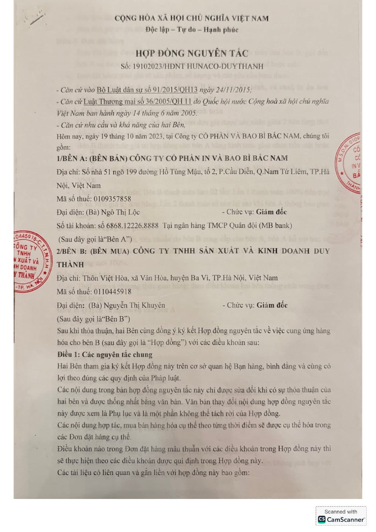 HĐ nguyên tắc — In & Bao Bì Bắc Nam (10/2023)