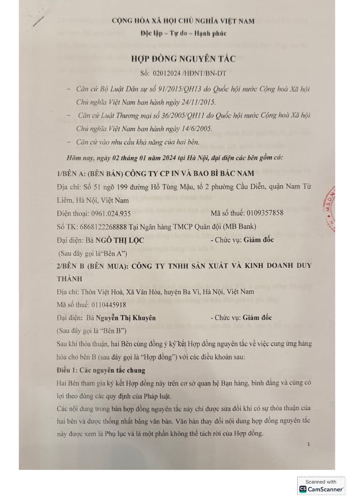 HĐ nguyên tắc — In & Bao Bì Bắc Nam (2024)
